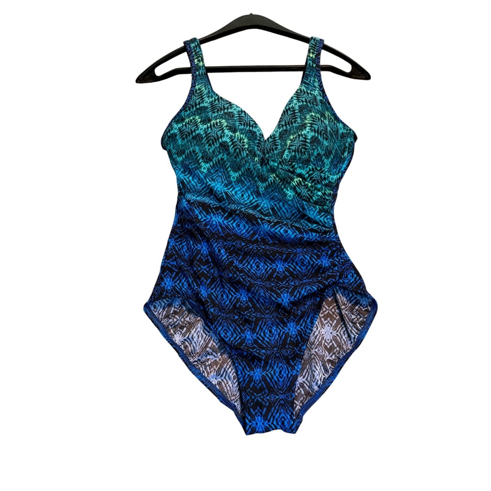 Miraclesuit One‎ Piece Swimsuit Womens Size 12 Blue Green Ombre Underwire Ruched